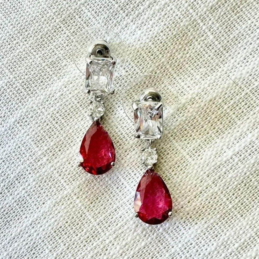 Pink ruby color cubic zirconia dangle earrings